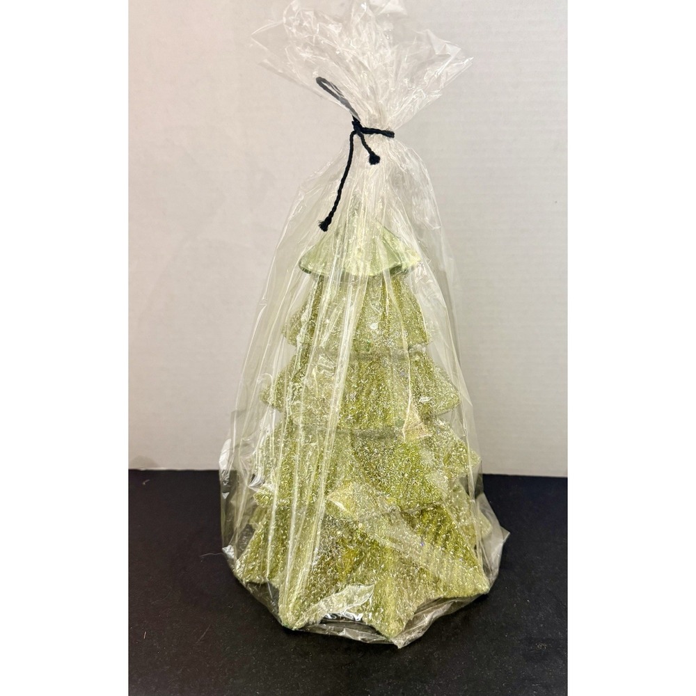 NEW Large Pottery Barn Green Glitter Holiday Christmas Tree 10"Candl